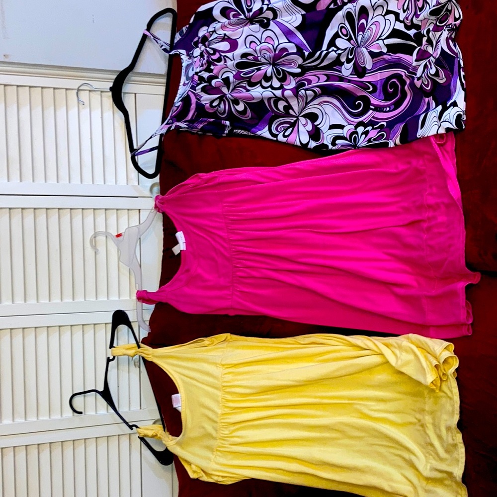 Yellow pink purple with designs mini dress